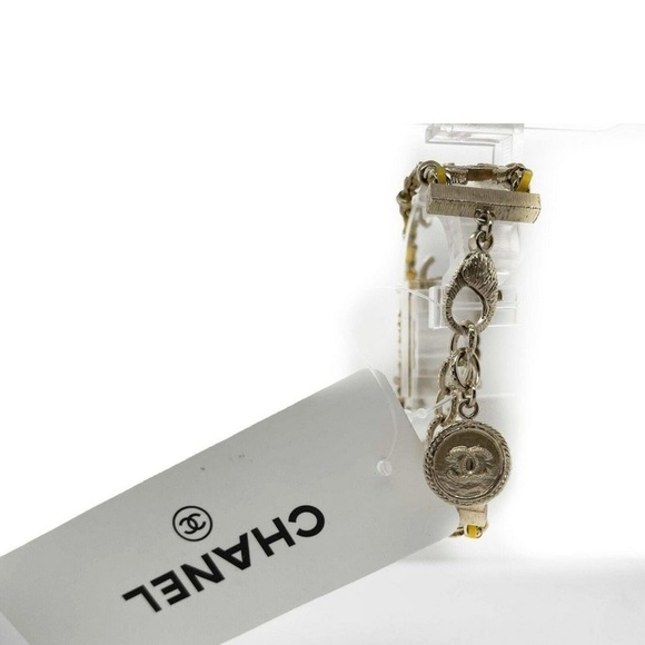 CHANEL - CC Chain Link Gold Tone Leather Bracelet - New w/ Tags - Picture 7 of 16